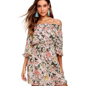 NWT Lulu's Women's pink floral off the shoulder dress, Sz M